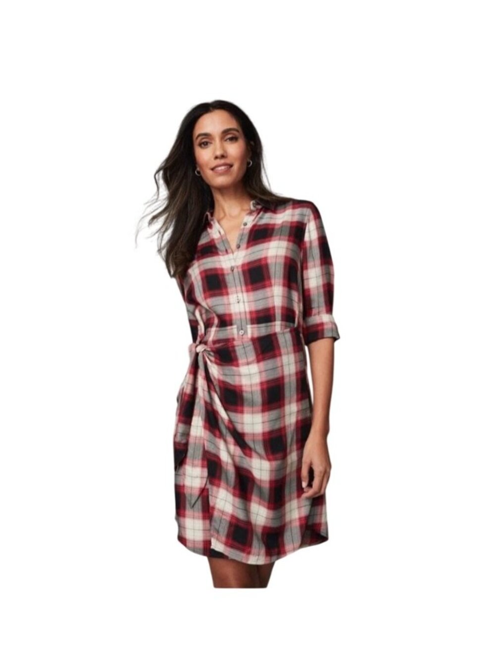 Untuckit Rachel Red & Black Plaid Wrap Shirt Dress NWOT Size 6